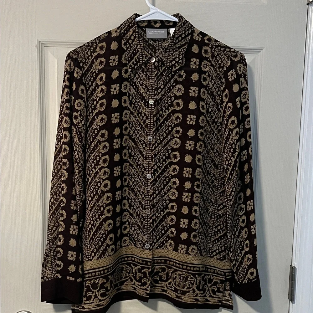 Brown & Tan Liz Claiborne 6P Patterned Shirt - Picture 5 of 7